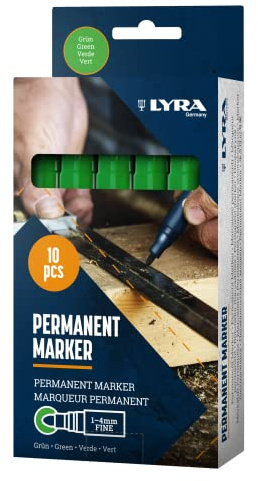 LYRA Permanent Marker grün Rundspitze fein 1–4mm Kartonetui 10 Stk. | ideal geeignet für professionelle, lichtbeständige Markierungen, schnell trocknende, permanente Tinte