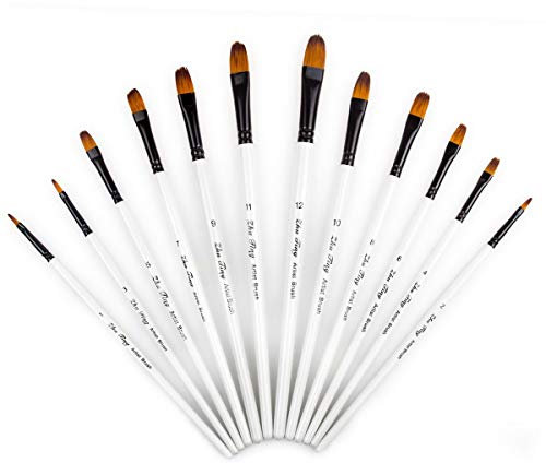 Artists Filbert Paint Brushes Set - ASelected 12pcs Paint Brush Set for Watercolor Oil Acrylic Crafts Rock & Face Painting (White)