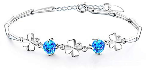 Josfeva Armband Damen, 925 Sterling Silber Armband, Klee Armkette Silber mit 5A Blau Zirkonia, Armband Damen Silber mit Geschenkbox für Frauen Mädchen Mutter zum Muttertag Geburtstag