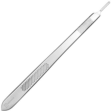 May - Porte-scalpel de 21 cm de long - avec poignée plate - Figurine n° 3 - Manche scalpel - Porte lame pour lames clapels jetables - Inox