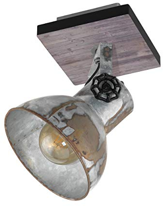 EGLO Wandlampe Barnstaple, 1 flammige Vintage Wandleuchte im Industrial Design, Retro Wandspot aus Stahl im Zink Used-Look, Holz, Rostoptik, schwarz, E27 Fassung