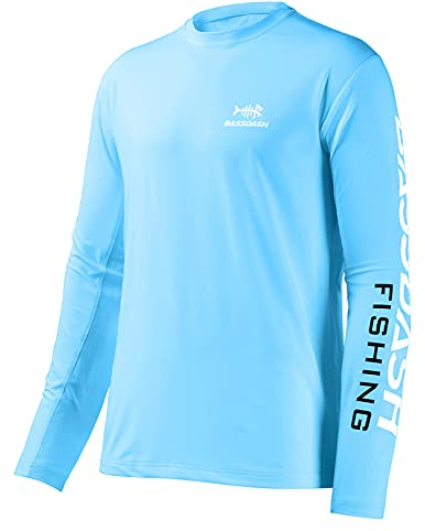 Bassdash Fishing T Shirts for Men UV Sun Protection UPF 50+ Long Sleeve Tee T-Shirt Sky Blue