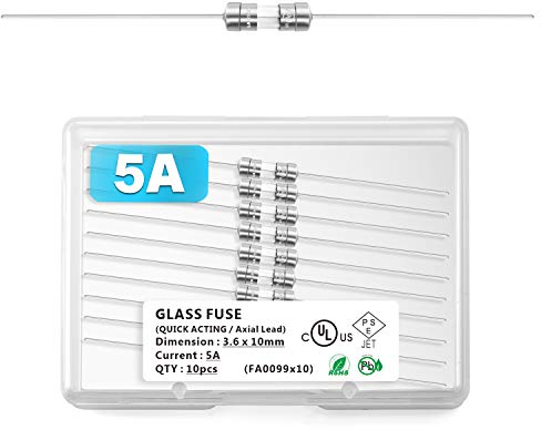Chanzon 10 Stück VDE Prüf 3.6x10 5A Sicherungen Sicherung Glassicherung Glasrohrsicherung Feinsicherung Schnelle Glas Sicherung F5AL Glas Ausgeschnitten verzinnt axial bedrahtet 250V