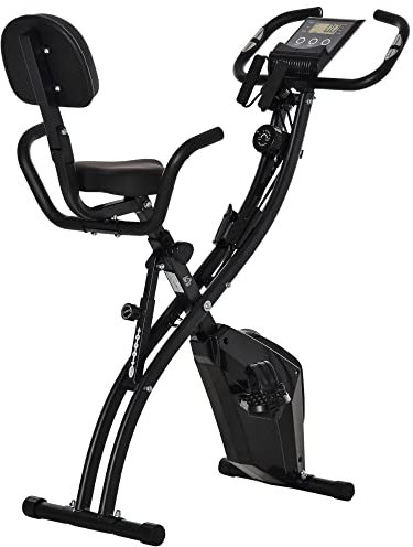 HOMCOM Vélo d'appartement pliable, vélo d'exercice, home traîner pour adultes, 8 niveaux de résistance magnétique, capteurs pouls main, écran LCD multifonction, selle réglable, acier, noir