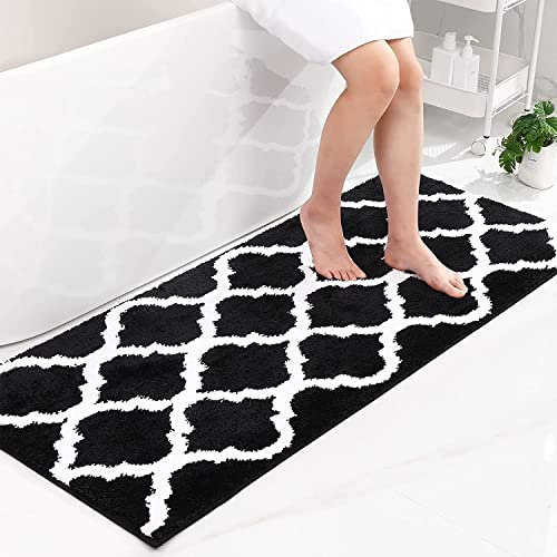 Homaxy rutschfest Badematte Badezimmerteppich Waschbar Hochflor Badteppich Flauschige Mikrofaser Badvorleger- 60 x 120 cm, Schwarz