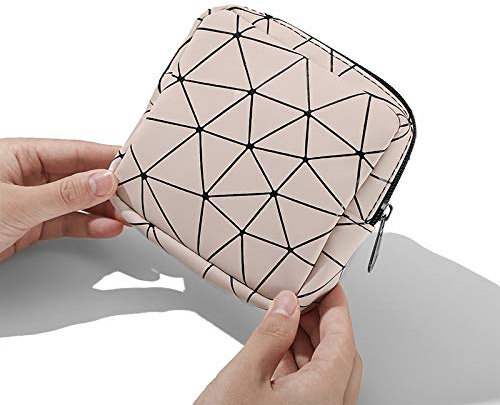 Aufbewahrungstasche für Damenbinden, Tampontasche Damenbinde Organizer, Mini Geldbeutelhalter, ​für Mädchen Reisen, geometrische Nähte, klein, tragbar, großes Fassungsvermögen, Aprikose