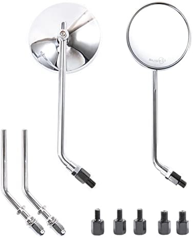 Motorrad Rückspiegel, Classic Retro 4 Chrom Runder Lenker Seitenspiegel mit 8mm 10mm Schrauben und Metallschäften für ATV Scooter Dirt Bike Cruiser