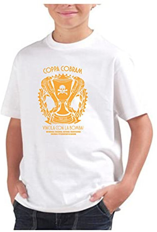 T-Shirt Bambino Ragazzo Cotone Basic Super vestibilità Top qualità - Coppa Cobram Modello 2 - novità Fashion Divertenti Humor Youtuber Made in Italy (Bianco, 3-4 Anni)