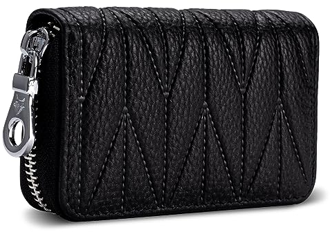 Meowoo Kreditkartenetui für Damen und Herren RFID Wallets Schutzhülle Karte RFID Schutz,Reißverschlussetui 14 Fächer Kartenetui(Muster Schwarz)