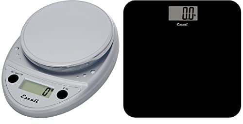 Escali Primo Kitchen and Bathroom Bundle - P115C Digital Kitchen Scale, Chrome, 11 Pound Capacity, and B180SB Slim Glass Bathroom Scale, Black, 400 Pound Capacity, Digital Display