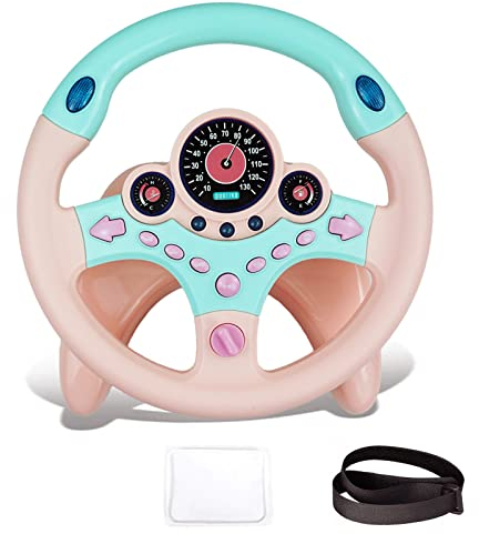 RedCrab Volant Jouet Enfants, Contrôleur de Conduite Portable Simulé à Rotation à 360 ° avec Son et Musique Jouet de Volant Voiture, Volant Jouet Éducatif Cadeau pour Garçons et Filles (Rose1)