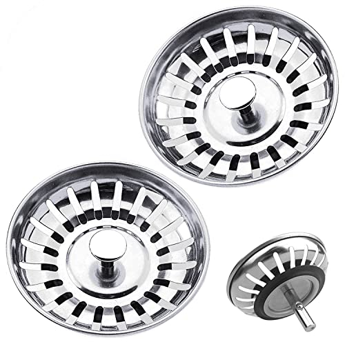 Tomario Tappo filtro per lavello da cucina, in acciaio inox, spesso per lavello da cucina, diametro del foro 78 mm, 79 mm, 82 mm, 84 mm (confezione da 2, 78 mm)