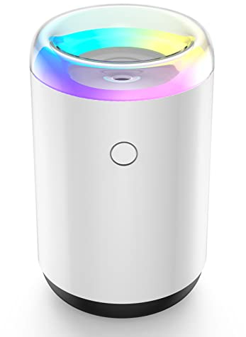 Tragbarer Mini-Luftbefeuchter, Fioyal kleiner Schreibtisch-Luftbefeuchter für Schlafzimmer, Auto, Büro, Reisen, starker feiner Nebel, 7-farbwechselnde RGB-Auto-Luftbefeuchter, 2 Nebelsprühmodi, leise