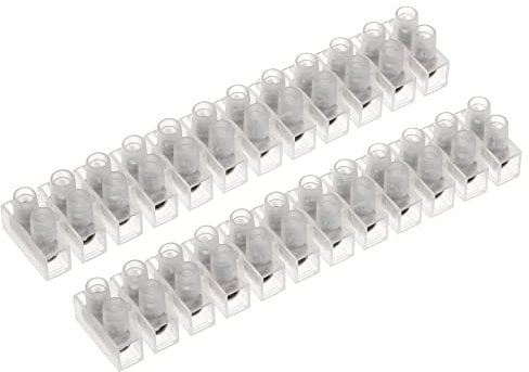 AUKENIEN 60A Electrical Connector Blocks 60 Amp 12 Way White Terminal Block Strip Electric Wire Connectors Choc Blocks Connecting for Wiring Cable (Pack of 2)
