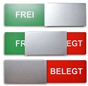 SynMe Frei/Besetzt-Schild Style: FREI/BELEGT 175x50mm - Design Made in Germany - Gravierte Buchstaben - Rahmenloses Schild mit Metallschieber - 2 Klebepads der renommierten Marke 3M