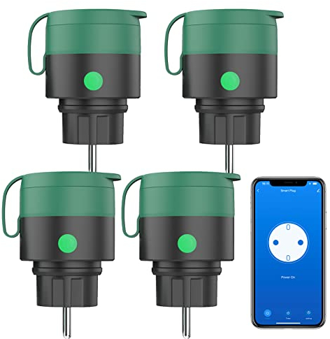 BSEED Outdoor Steckdose, Smart Wifi Steckdose mit Sprachsteuerung und Zeitschalteruhr, Eignet für Garten, Terrasse, Balkon, Arbeit mit Alexa/Google Home, IP44 Wasserdicht,4er Pack