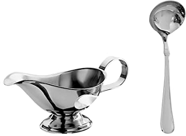 PINTINOX Saucière avec louche, capacité 45 cl, acier inoxydable, avec base d'appui