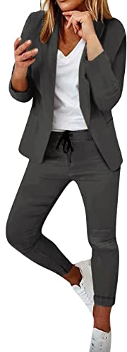 Anzug Damen 2 Teiler - Hosenanzug Damen Festlich Elegant Zweiteiliger Anzugjacke Anzughosen Business Lässig Anzug Slim fit Blazer Büro Jacke Sportlich Streetwear Outfit Hosen Sets für Frauen