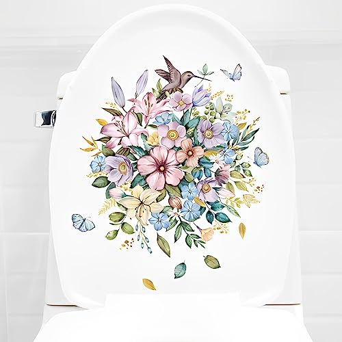 WandSticker4U®- Stickers muraux toilette WC FLEURS + PAPILLONS I Autocollant toilette abattant plante porte salle de bain cuisine réfrigérateur meuble enfant ado adulte décoration