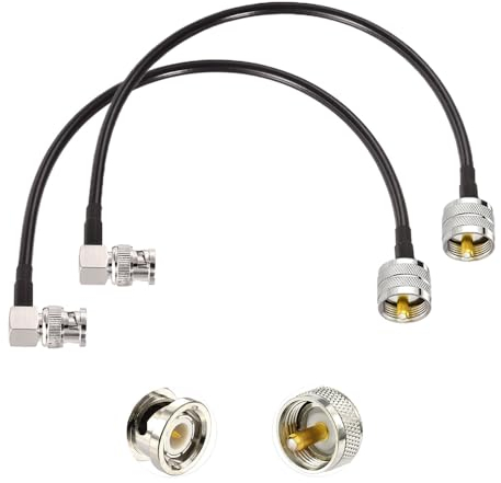 Superbat PL259 to BNC Cable 12inch UHF Male to BNC Male Right Angle Jumper RG58 Coax Cable for CB Radio Cable Ham Amateur Radio Scanner Antenna SWR Meter Dummy Load, 2-Pack