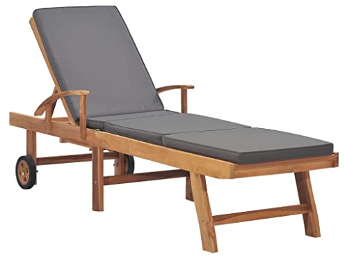 BaraSh Sonnenliege mit Auflage Sonnenbett Liege Outdoor Gartenbett Outdoor Liege FüR Garten Sonneninsel Auflagen Massivholz Teak Dunkelgrau