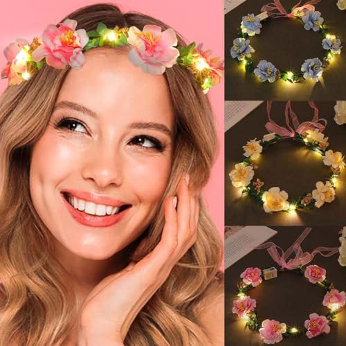 Edary LED Blumenkranz Blume Krone Stirnband Braut Haarschmuck Haarbänder Floral Girlande Festival Party Hochzeit Strand für Damen