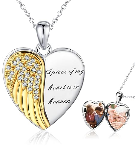 CHENGHONG Amulett 925 Silber Medaillon zum öffnen für Bilder Personalisierte Geschenke Golden Foto Medaillons Kette für Damen Herz Engel Anhänger Mädchen…