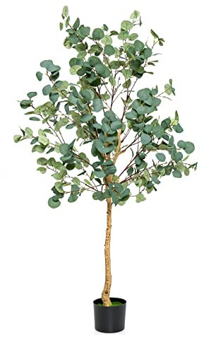 COSTWAY 140cm/165cm Artificial Eucalyptus Tree, 1/2 Pack Fake Eucalyptus Plants with 329/517 Silver Dollar Leaves, Faux Floor Plant in Cement Pot for Home Office Decor (1, 165cm)