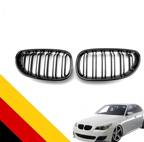 POETRYXIAO Kühlergrill Niere Sport Schwarz Glanz Doppelbrücke für 2003-2009 5er E60 E61 M5,Geeignet für Tuning