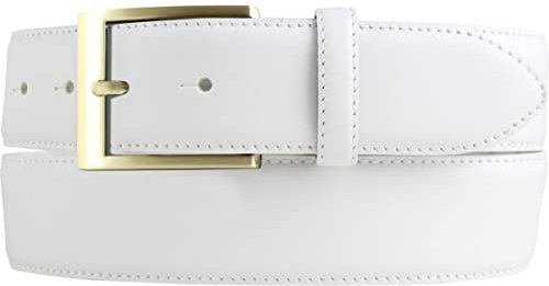 Hochwertiger Jeansgürtel aus Vollrindleder mit goldener Gürtelschließe 4,0 cm | Bombierter Ledergürtel Herren 40mm | Jeans-Gürtel made in Italy | Weiß 85cm