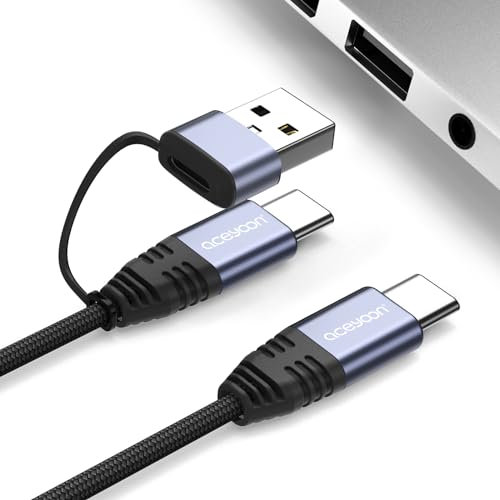 aceyoon 2 in 1 Cavo USB Type-C per iPhone15, 2 Pezzi 1M 100W Cavo USB C a USB C 20V 5A, Cavo USB Tipo C QC3.0 in Nylon Intrecciato Compatibile con iPhone15/15 Pro/15 Pro Max, per MacBook