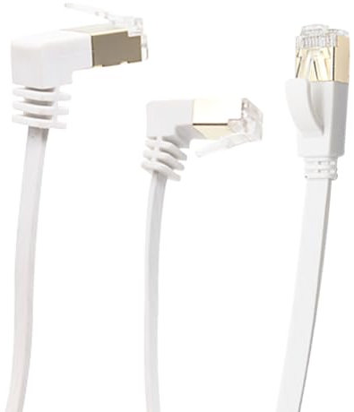 Câble Ethernet Cat6 plat à angle droit de 90 degrés vers le bas, cordons de raccordement pour réseau Internet LAN Gigabit CAT6 pour routeur, modem, imprimante, câble réseau FTP Cat6 32 AWG, blanc