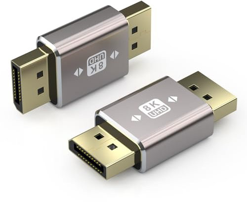 VMOJO 2 Pack Displayport Coupler Adapter, Alloy Shell 8K UHD HDR Displayport (DP) 1.4 Male to Male Extender Extension Connector Converter, Backward Compatible with 1.3 1.2 1.1