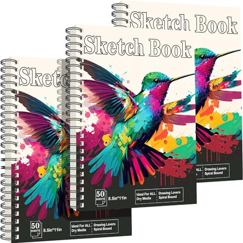 OSIMIG Skizzenbücher 21,6 x 27,9 cm, 150 Zeichenpapier, 120 g/m², Skizzenbuch für Kinder, Erwachsene, Spiralbindung, 3 Stück