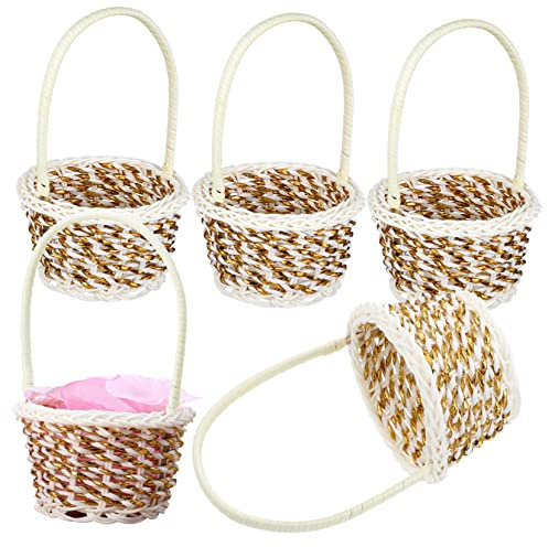 TOPBATHY 5st Gewobener Korb Verlobungskorb Mini Geflochtene Körbe Mit Griffen Obstkorb Aus Rattan Sammelkorb Korb Aus Seegras Rattan Korb Blumenmädchen Plastik Früchtekorb