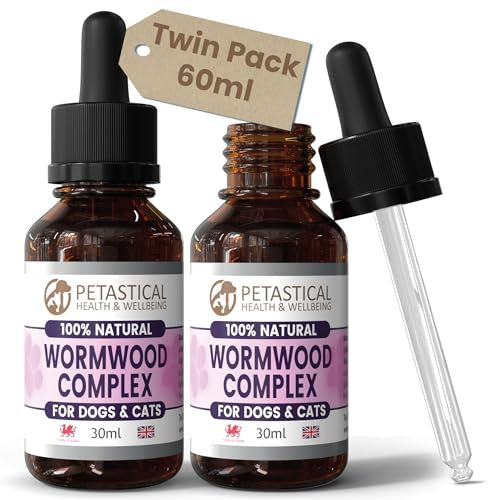 Petastical Wormwood for Dogs Cats, Natural Liquid Supplement Drops for Intestinal Hygiene, No Nasty Chemicals, Made in UK (60ml)