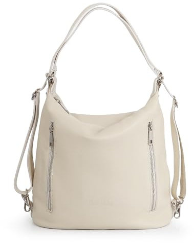 1990s Bolso mochila mujer tote de piel shopper grande en cuero auténtico bolso convertible, para universidad, colegio, trabajar en oficina (Beige)