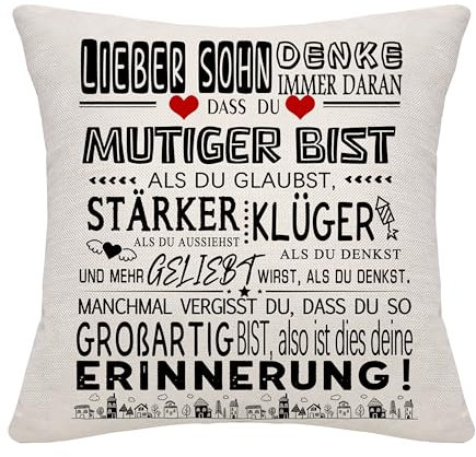 Bommex Inspirierendes Kissenbezug 'Dass Du Mutiger Bist Als Du Glaubst' - Geschenk für Sohn von Mama Papa, Geburtstag, Weihnachten, Familie, Erinnerung