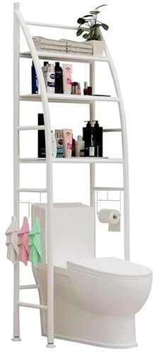 COSHANO Estantería sobre Inodoro WC Armario para Cuarto de Baño, Colada Ahorra Espacio Estante Almacenamiento, Blanco, 166x47x25cm