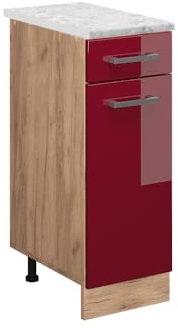 Vicco Meuble Cuisine R-Line, Rouge Bordeaux Haute Brillance, 30cm PT Marbre
