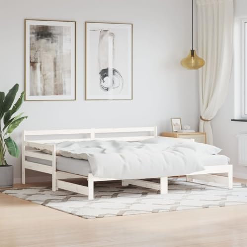 Buzaza Tagesbett Ausziehbar Weiß 90x200 cm Bett Ausziehbar Bett Zum Ausziehen Ausziehbares Tagesbett Bett Sofa Massivholz Kiefer