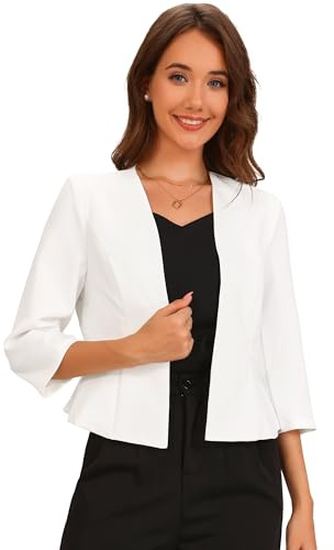 Blazer Court Élégant Femme Manches 3/4 et Ouvert Sur le Devant | Ourlet Péplum, Veste Cintrée de Bureau, Costume d'Affaire Basque