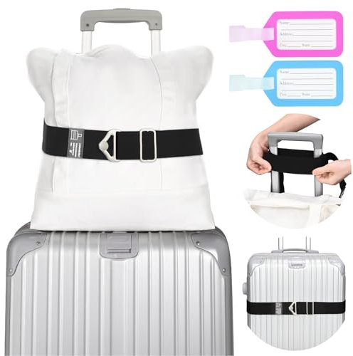 GmwyCzV Koffergurt, Einstellbare Koffer Gurtband mit Feste Schnalle und 2 Kofferanhänger, rutschfest Luggage Strap für Koffer, Lang Kofferband Gurt, Verschließen der Koffers auf Reisen, Schwarz