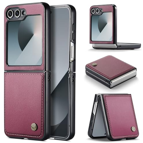 Phernykas Cover per Samsung Galaxy Z Flip 6 Custodia Portafoglio [Blocco RFID] Premium Pelle PU [Magnetica] Wallet Libro con Porta Carte Slot Supporto Flip Case per Galaxy Z Flip 6, Rosso