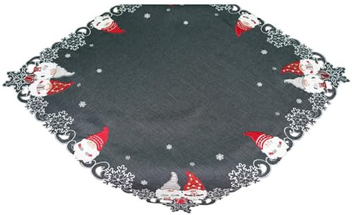 matches21 HOME & HOBBY Tischdecke Amira 85 x 85 cm dunkelgrau mit lustigen Wichteln Mitteldecke Weihnachten Polyester
