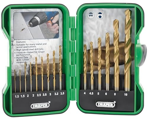 AMK® Draper Titanium Nitride Coated HSS Drill Bit Set 15 Piece Sizes 1.5-10mm For Metal Wood Plastic