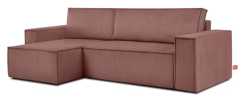 Konsimo Napi Ecksofa - Ecksofa mit Schlaffunktion und Bettkasten - Eckcouch mit Schlaffunktion - Sofa - Sofabezug Ecksofa L Form - Universal Eckcouch - 262 cm - Rosa