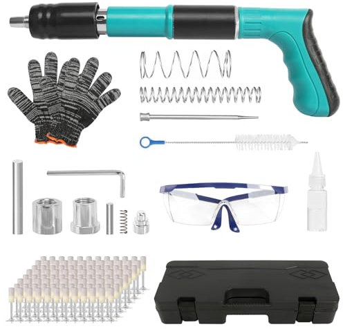 Manuelle Nagelpistole mit 200 Runden Nägeln, Nagelpistole für Stahl & Beton, Nail Gun Schalldämpfer Bolzenschussgerät 5 Gänge Nagelschussgerät Betonnagler Nagler Nail Tool Nagelpistole (Hellblau)