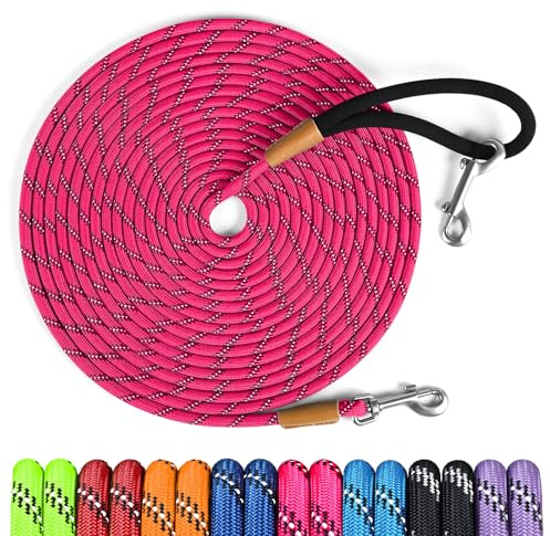 lynxking Long Dog Leash Reflective 15FT 30FT 50FT Check Cord Training Lead Padded Handle Heavy Duty Puppy Rope for Small Medium Large Dogs (Pink, 15ft x 3/8inch)