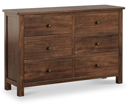 RoselandFurniture Duchy Acacia Large 6 Drawer Chest of Drawers | Fully Assembled, Wide Wooden Storage Dresser, Natural Grain, Mid Century Modern Style, H78cm W120cm D36cm